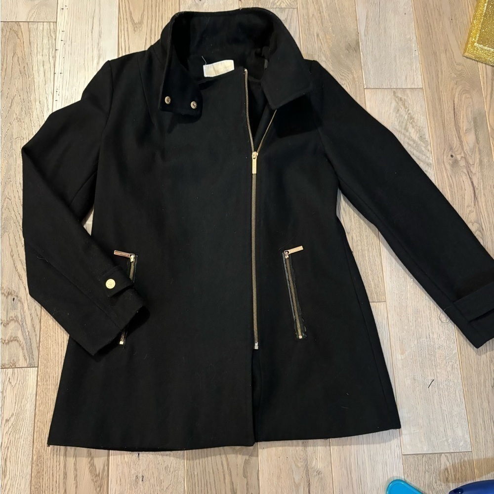 Black MICHAEL by Michael Kors Pea Coat, with gold details - size 8